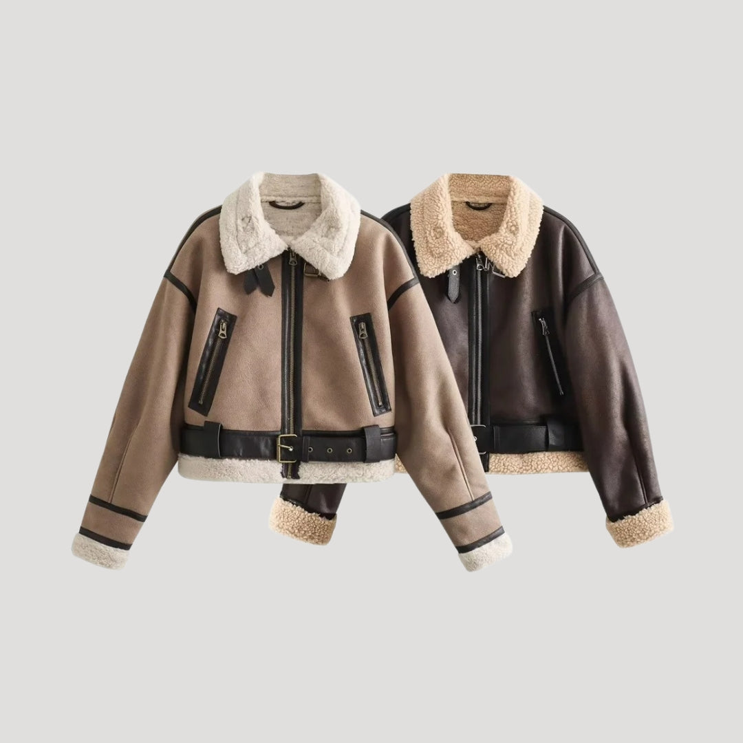 | Dam Aviator Jacka Tillverkad av fuskläder med Shearling vinter Kappa