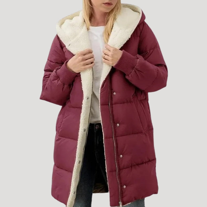 | Dam Lång Puffer Kappa – vinterjacka Lined med Fusk Päls