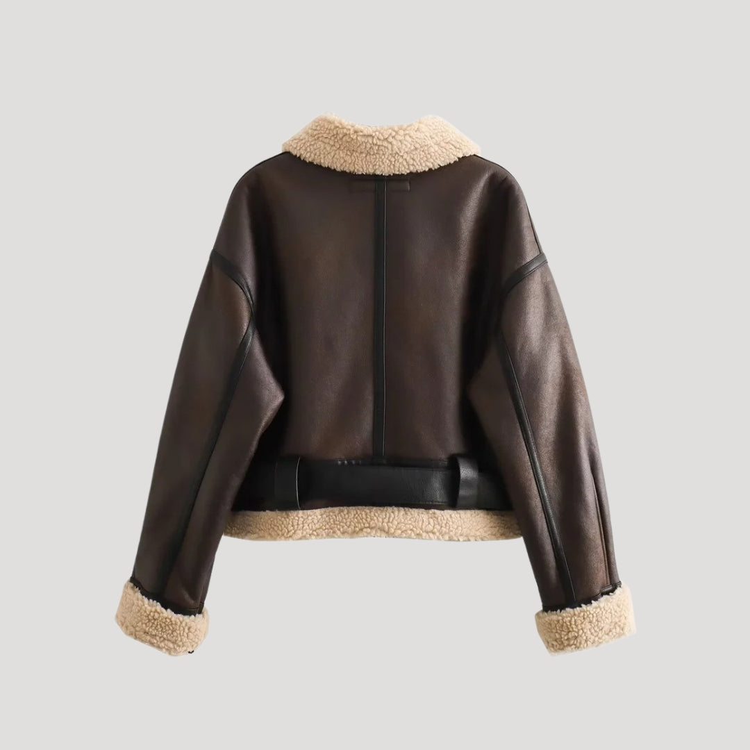 | Dam Aviator Jacka Tillverkad av fuskläder med Shearling vinter Kappa