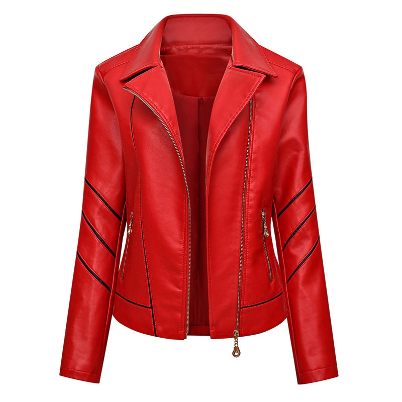 Dam skräddad konstläder bikerjacka med dekorativ Seams och dragkedja fickor