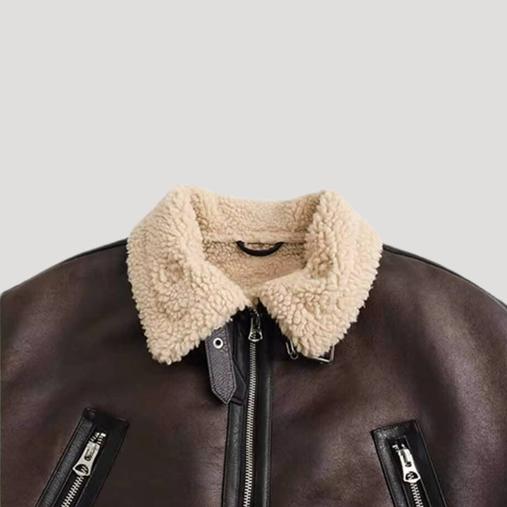 | Dam Aviator Jacka Tillverkad av fuskläder med Shearling vinter Kappa