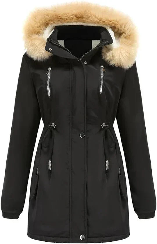 Longer Kappa med Huva Gjord av Konstpäls och Fleece Foder