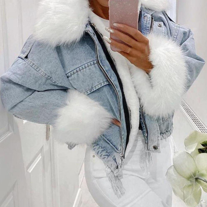 | vinterjacka Tillverkad Av Denim för Dam