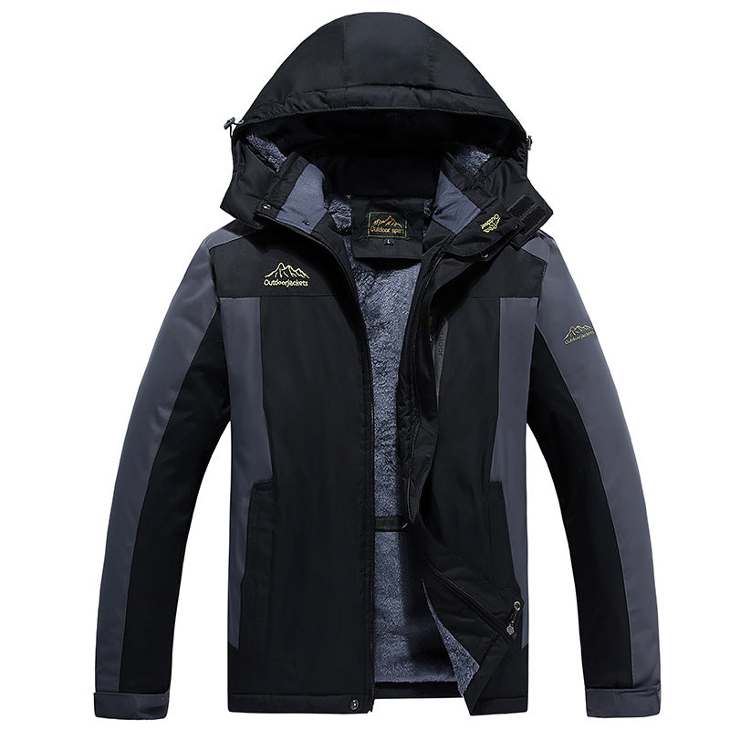 Herr trekking parka med värm teddyfoder, avtagbar huva, och vattentät softshell ytter lager
