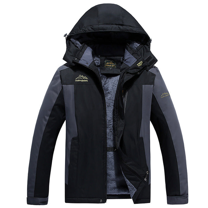 Herr trekking parka med värm teddyfoder, avtagbar huva, och vattentät softshell ytter lager