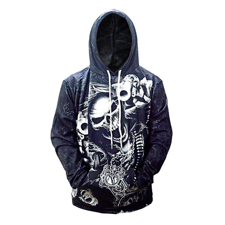 Herr Luvtröja med Allover Skull Tryck &amp; Känguruficka
