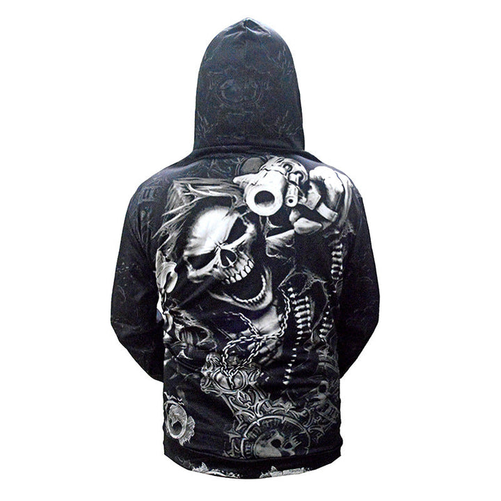 Herr Luvtröja med Allover Skull Tryck &amp; Känguruficka