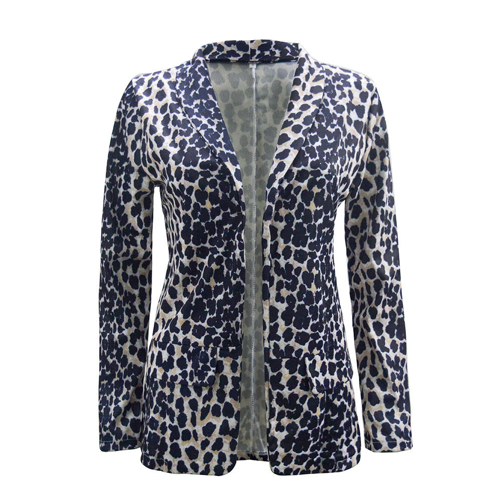Dam lätt lång blazer med Snake tryck, öppen front och påsydda fickor