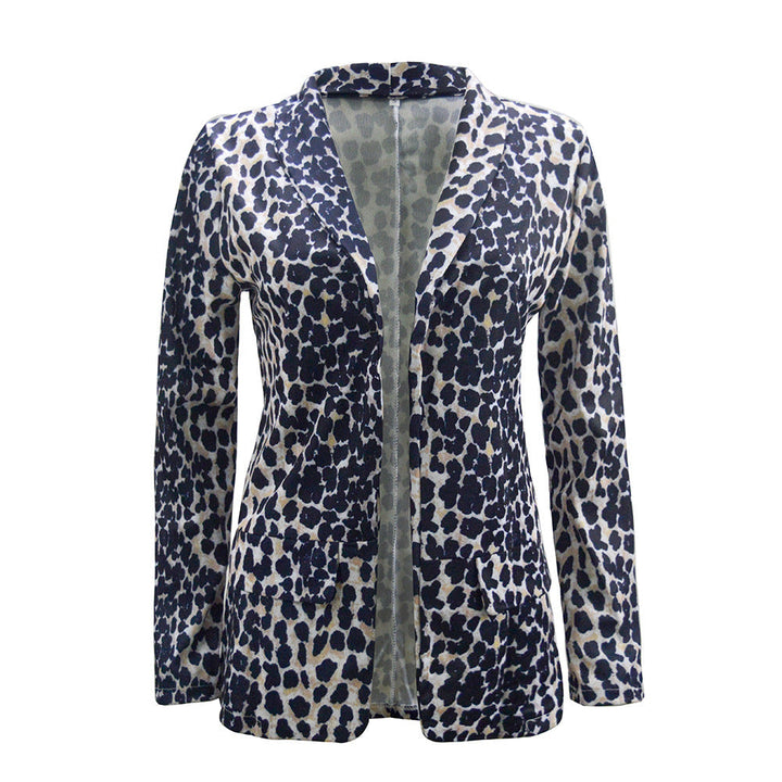 Dam lätt lång blazer med Snake tryck, öppen front och påsydda fickor