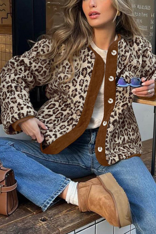 | Leopard Lös Lös Cashmere värm Jacka