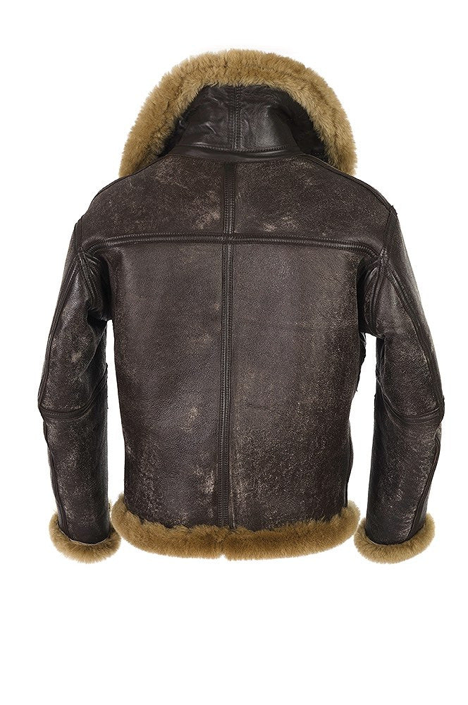 Herr Sheepskin Jacka med Luxurious Fusk Päls Krage och värming innerfoder