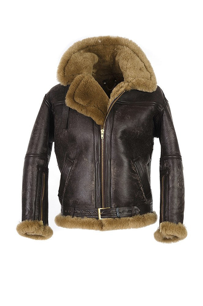 Herr Sheepskin Jacka med Luxurious Fusk Päls Krage och värming innerfoder