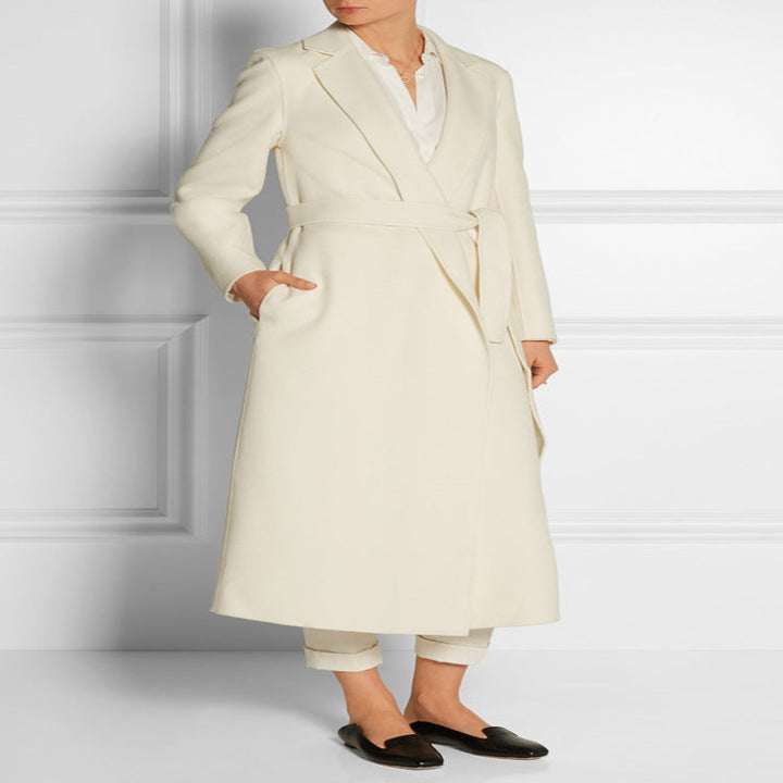 Dam ankle-length wrap lång kappa gjord ull-cashmere blend med figurnära knytband