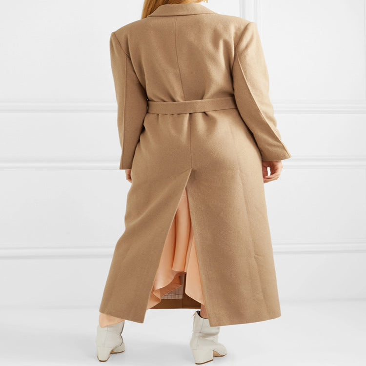 Dam Floor-Length Single-Breasted ullblandning kappa med sido Slit och minimalistisk Tailoring look