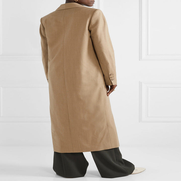 Dam Maxi-length minimalistisk Single-breasted ullblandning lång kappa med Open Shawl krage