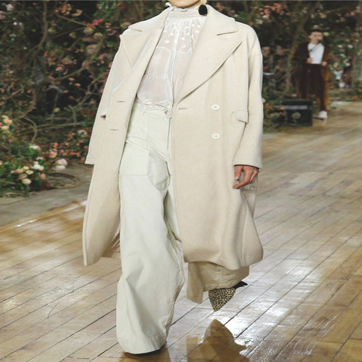 Dam lång Floor-Length Relaxed-passform ullblandning kappa med mjuk Shoulders och sido Slit