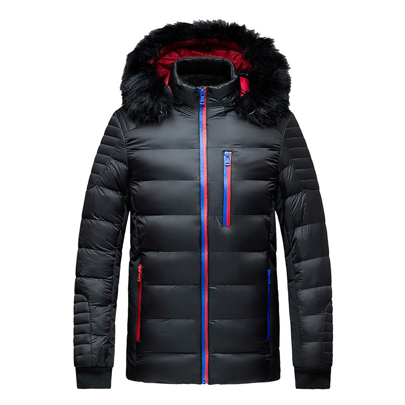 Herr Quiltad Jacka med Huva och Faux Fur Trim, Vind och Water Resistant