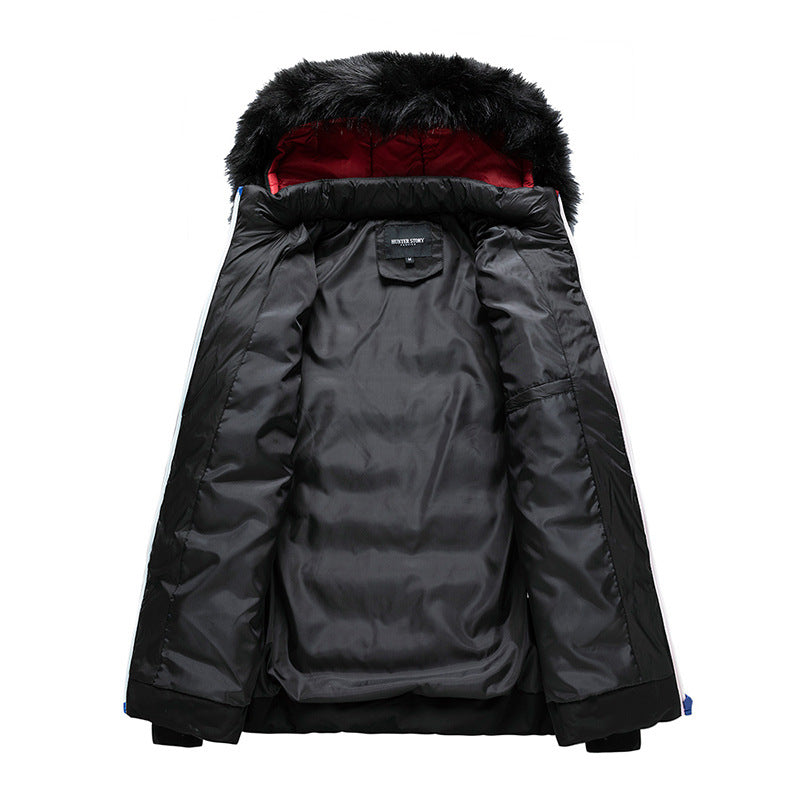 Herr Quiltad Jacka med Huva och Faux Fur Trim, Vind och Water Resistant