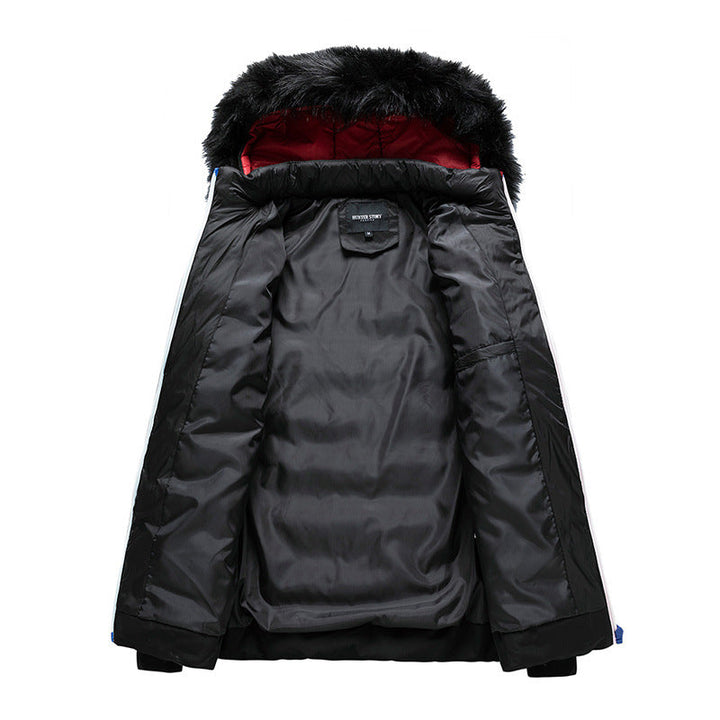 Herr Quiltad Jacka med Huva och Faux Fur Trim, Vind och Water Resistant