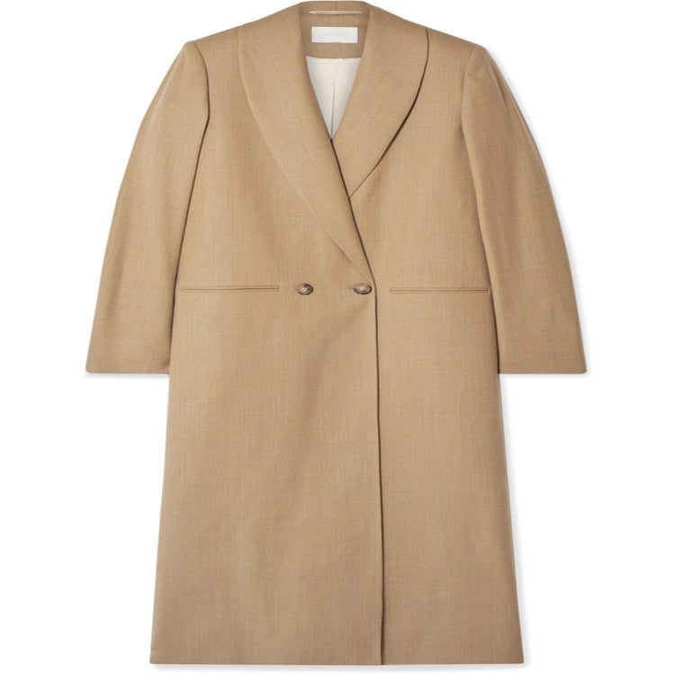 Dam Maxi-length minimalistisk Single-breasted ullblandning lång kappa med Open Shawl krage