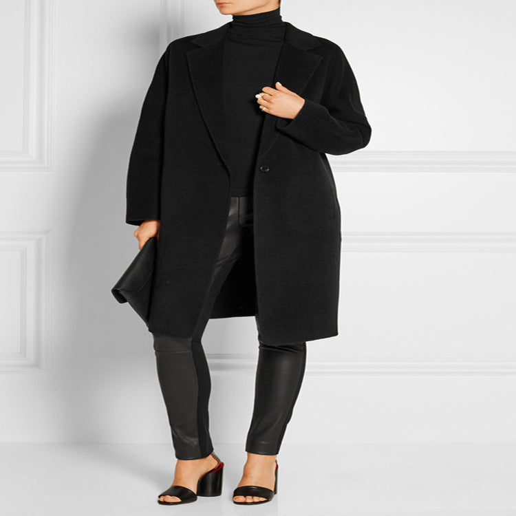 Dam Simple oversize lång kappa gjord ull-Cashmere Mix med Subtle Lapel och Single-knapp fram