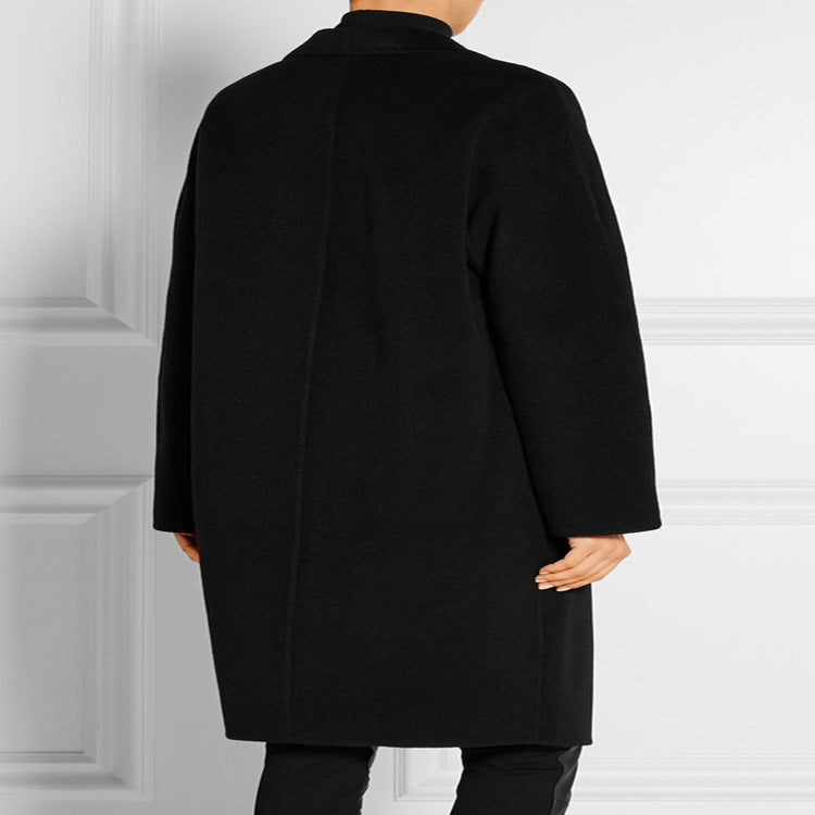 Dam Simple oversize lång kappa gjord ull-Cashmere Mix med Subtle Lapel och Single-knapp fram