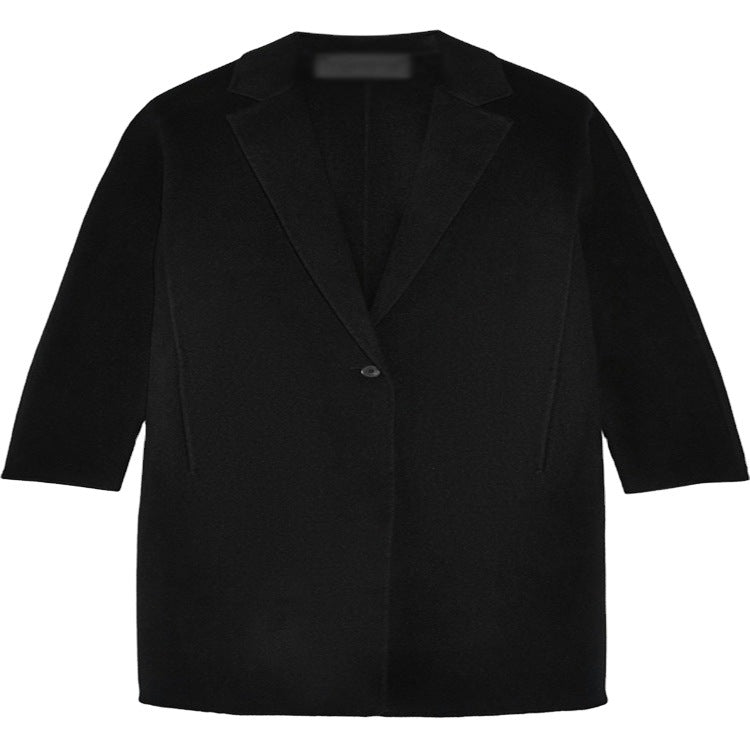 Dam Simple oversize lång kappa gjord ull-Cashmere Mix med Subtle Lapel och Single-knapp fram