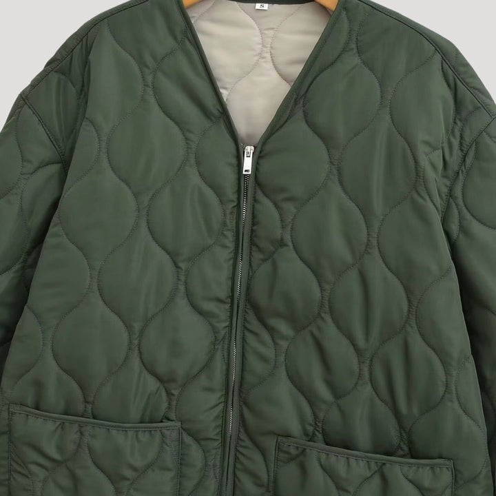 | Dam quiltad oversize grön fleece zip-up jacka