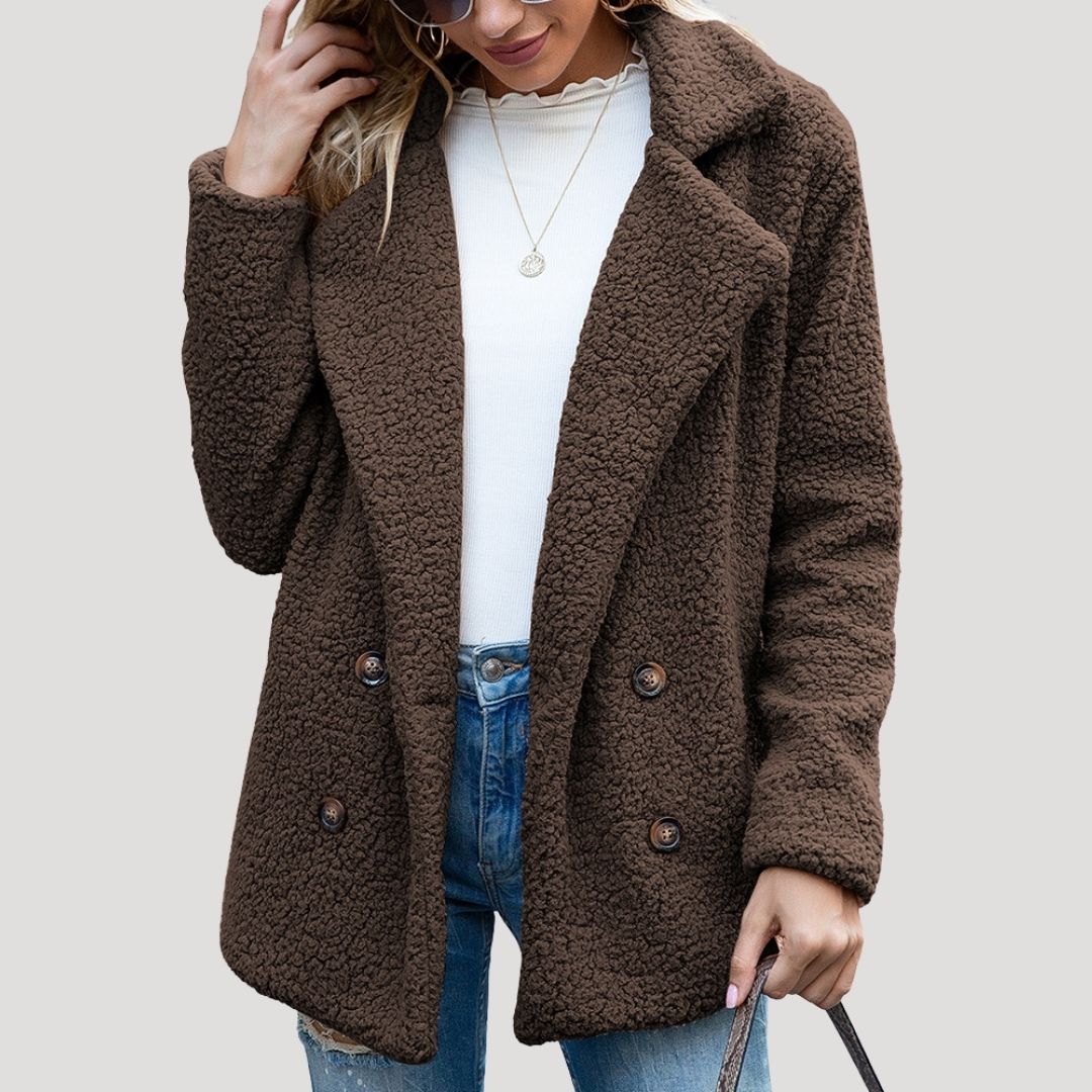 Dam Teddy Fleece Dubbel-Breasted Vinter Jacka