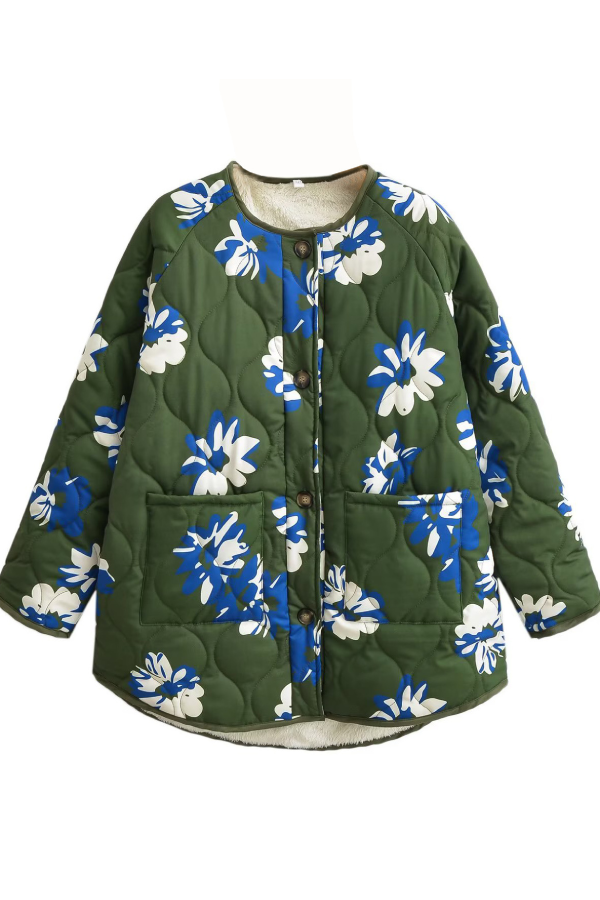 | Printed Round Neck Single Breasted Thin Bomull Jacka