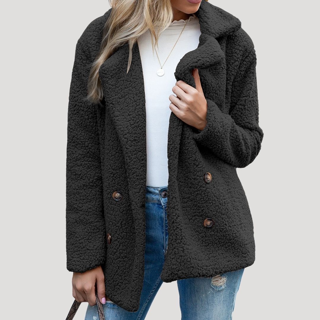 Dam Teddy Fleece Dubbel-Breasted Vinter Jacka