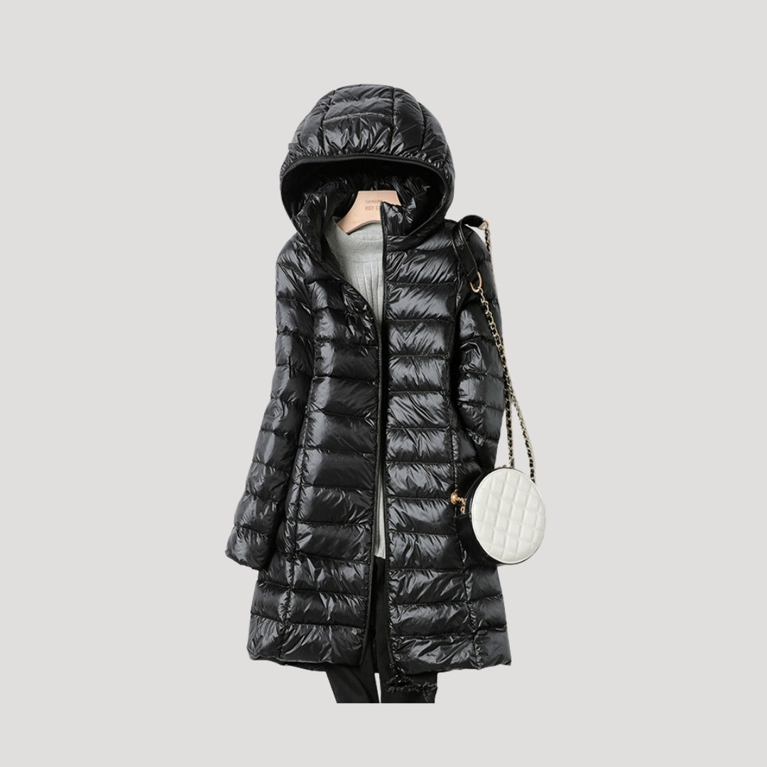 | Dam lång vadderad vinter puffer kappa med huva