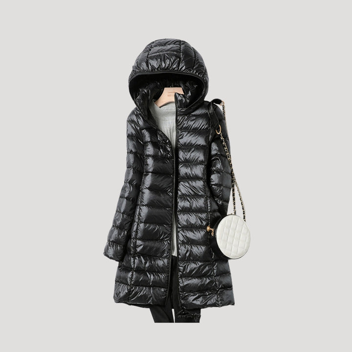| Dam lång vadderad vinter puffer kappa med huva