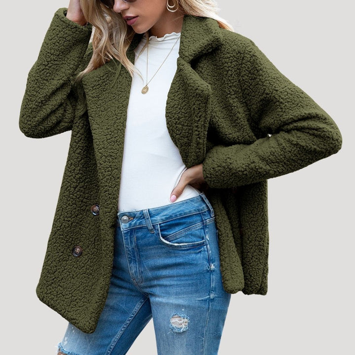 Dam Teddy Fleece Dubbel-Breasted Vinter Jacka
