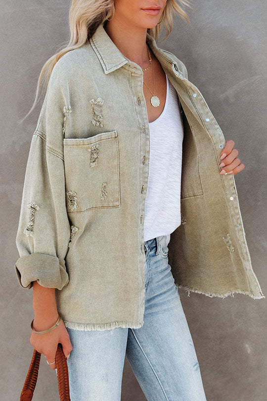 | Revers Lång ärm Ripped denimjacka