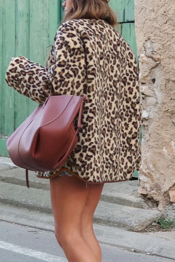 | Leopard Lös Lös Cashmere värm Jacka