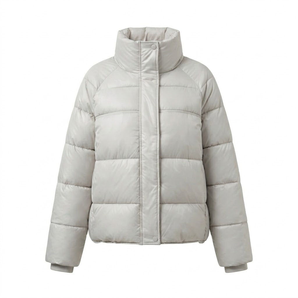 Dam Vadderad Oversize Quiltad Jacka med Hög Stå Krage och Justerbar Drawstring