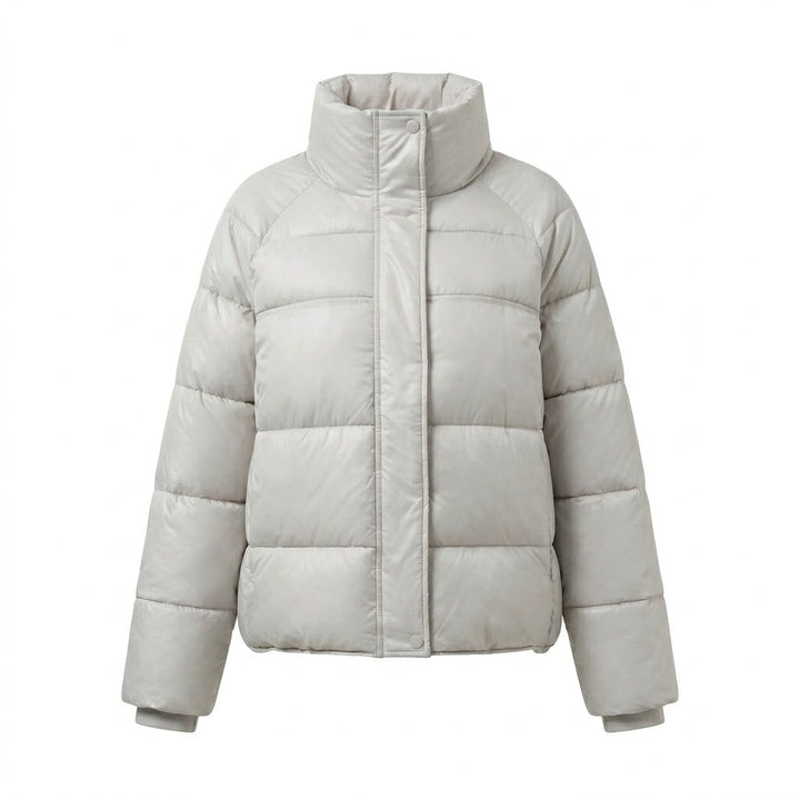 Dam Vadderad Oversize Quiltad Jacka med Hög Stå Krage och Justerbar Drawstring