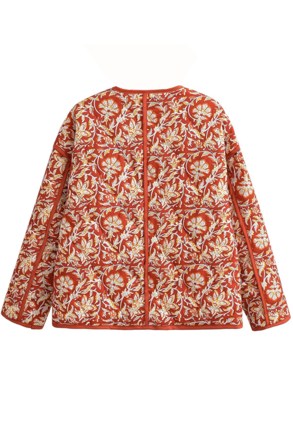 | Neck Floral Tryck Lös quiltad Bomull Jacka