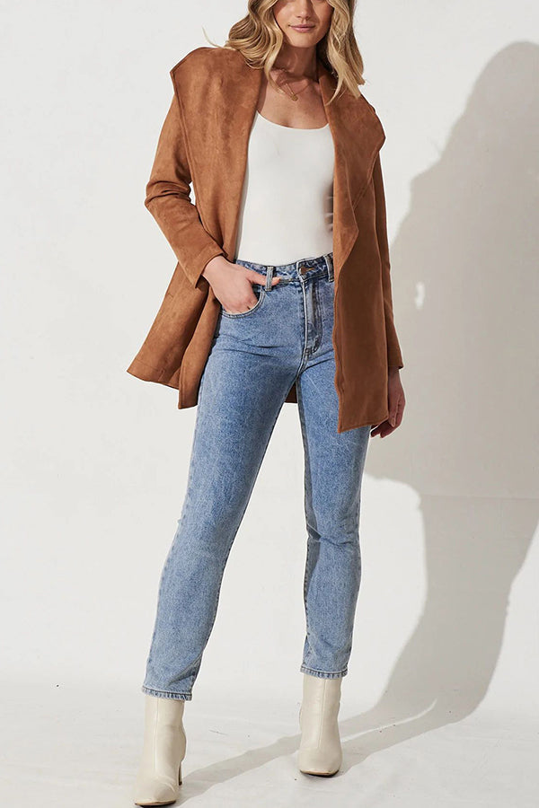 | Färg Kostym Cardigan Large Lapel Mocka Lång ärm Jacka