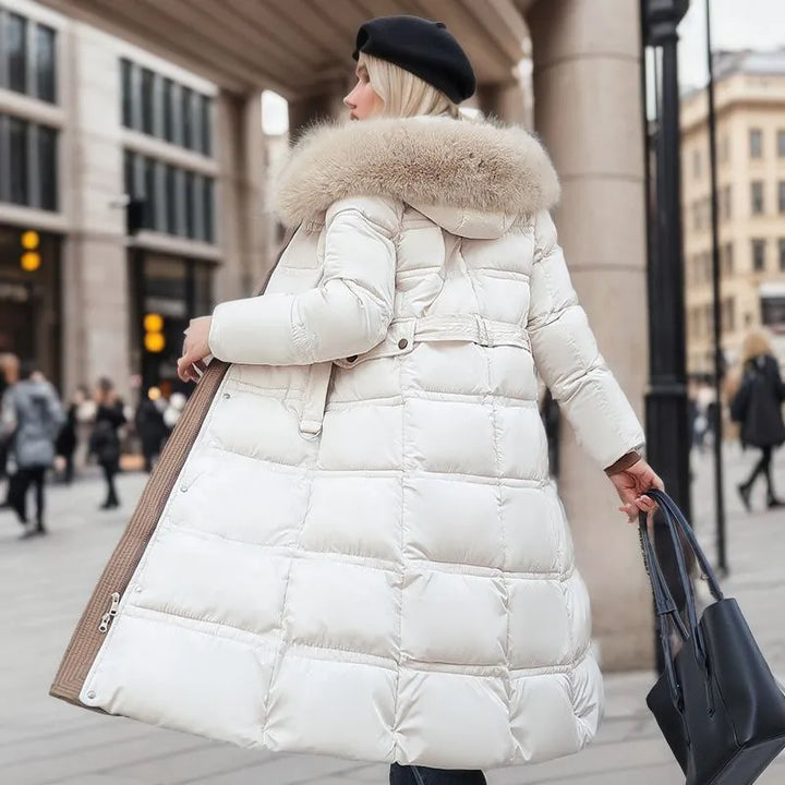 | Dam Lång vinter Kappa med Päls Huva och Belt