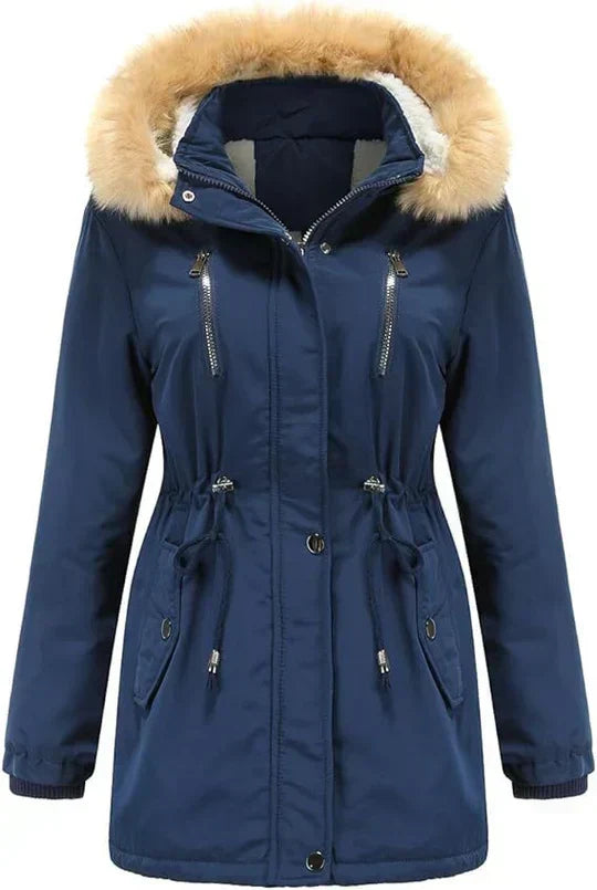 Longer Kappa med Huva Gjord av Konstpäls och Fleece Foder