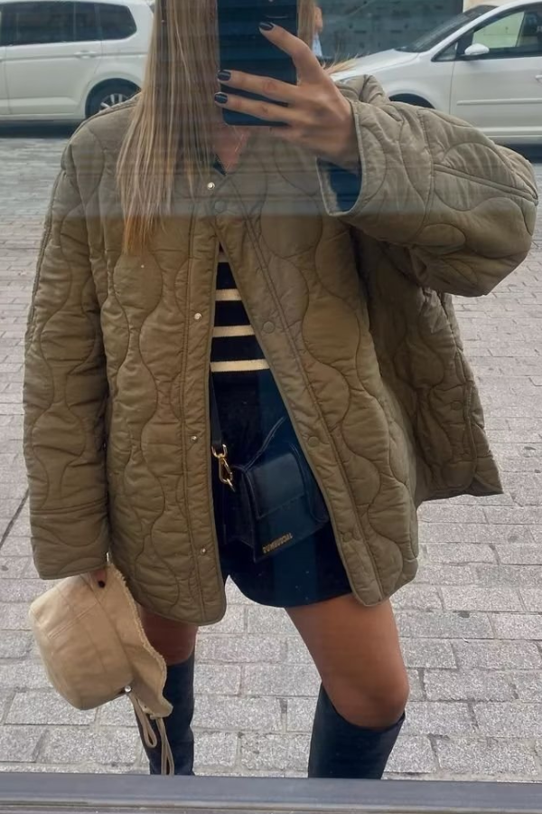 | Färg Lös Round Neck vadderad Jacka