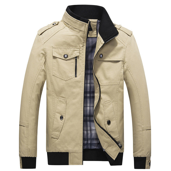 Herr Funktion Canvas Blouson med ståkrage, Epaulettes och Rutig innerfoder
