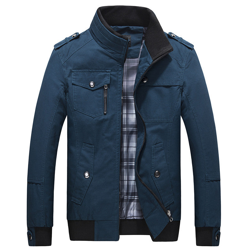 Herr Funktion Canvas Blouson med ståkrage, Epaulettes och Rutig innerfoder