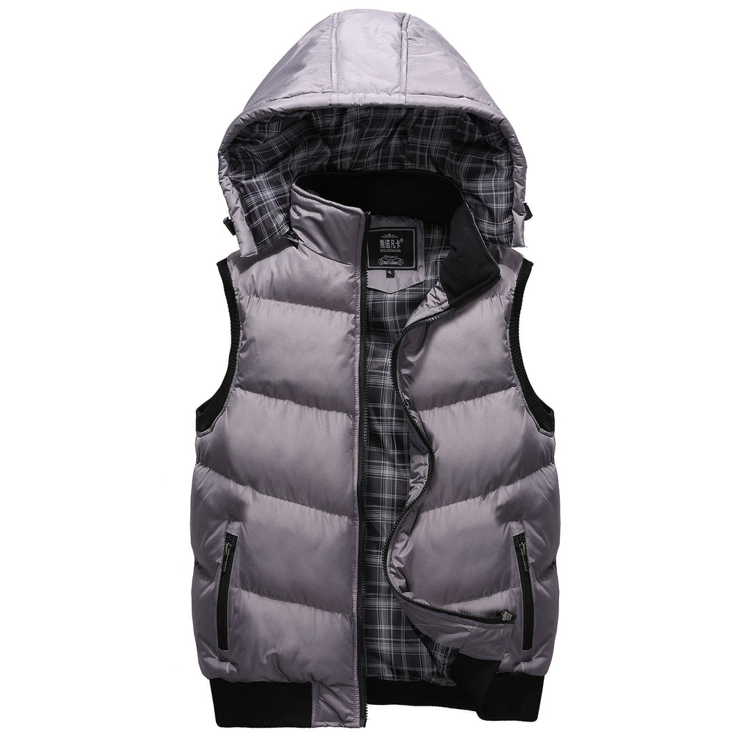 Herr quiltad Sleeveless quiltad väst med huva och ribbade muddar