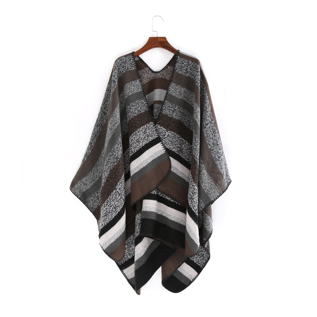 Dam Woven oversized Ruana med Diagonal Block Stripe och Fringe Edge