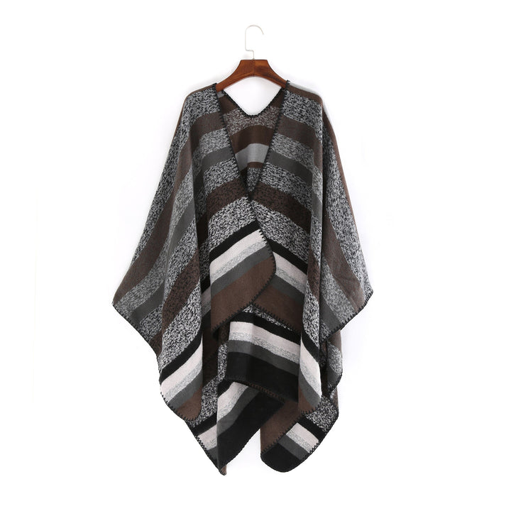 Dam Woven oversized Ruana med Diagonal Block Stripe och Fringe Edge