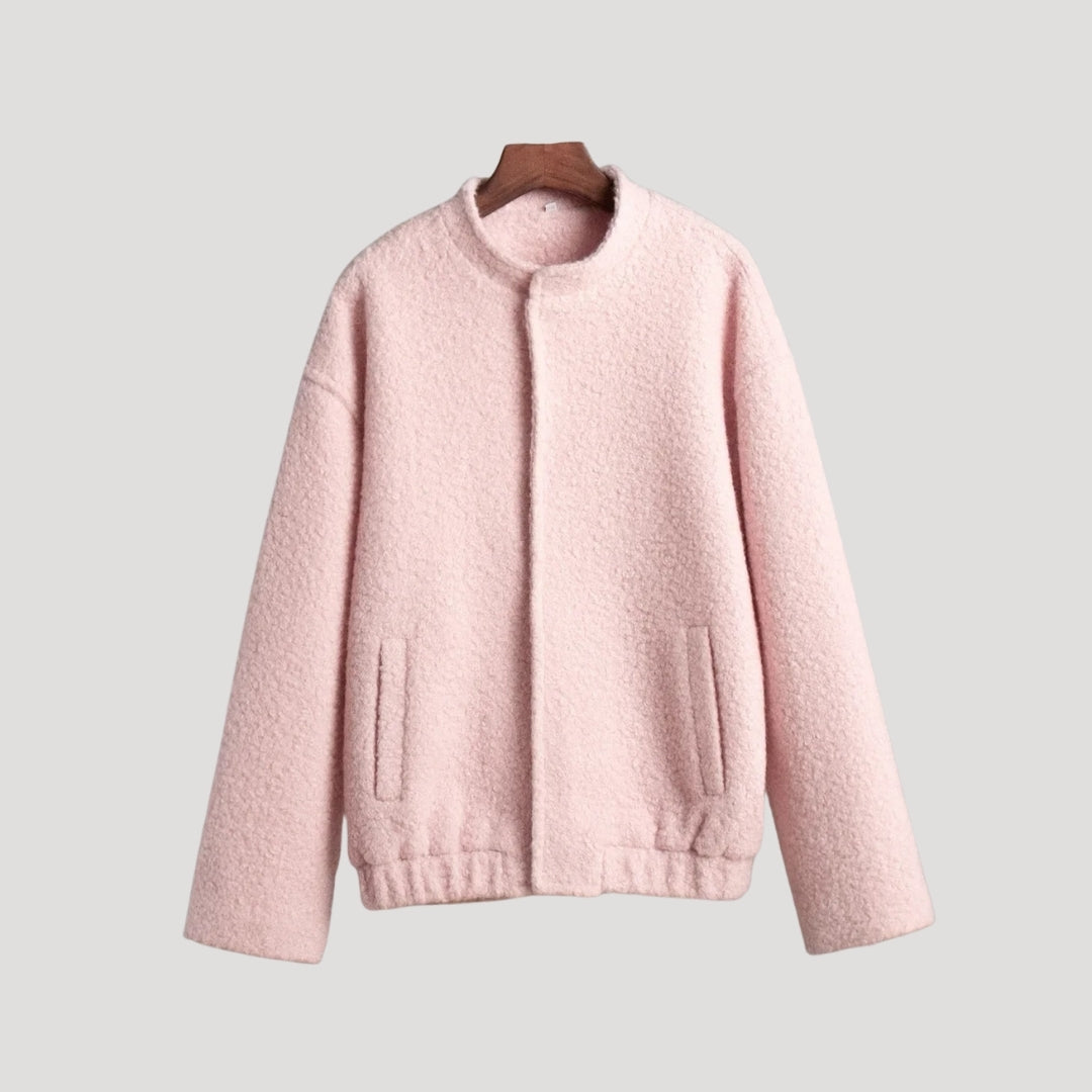 | Dam Boucle Teddy bomberjacka rosa med dragkedja
