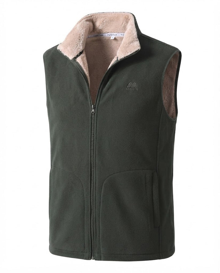 Herr Termisk Fleece Väst med Sherpa Foder, Hög Ståkrage och Dold Sidofickor
